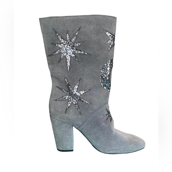 Avec Les Filles Nikita Mid Calf Gray Suede Women’s Boot Gunmetal Glitter Size 7 - Picture 9 of 11